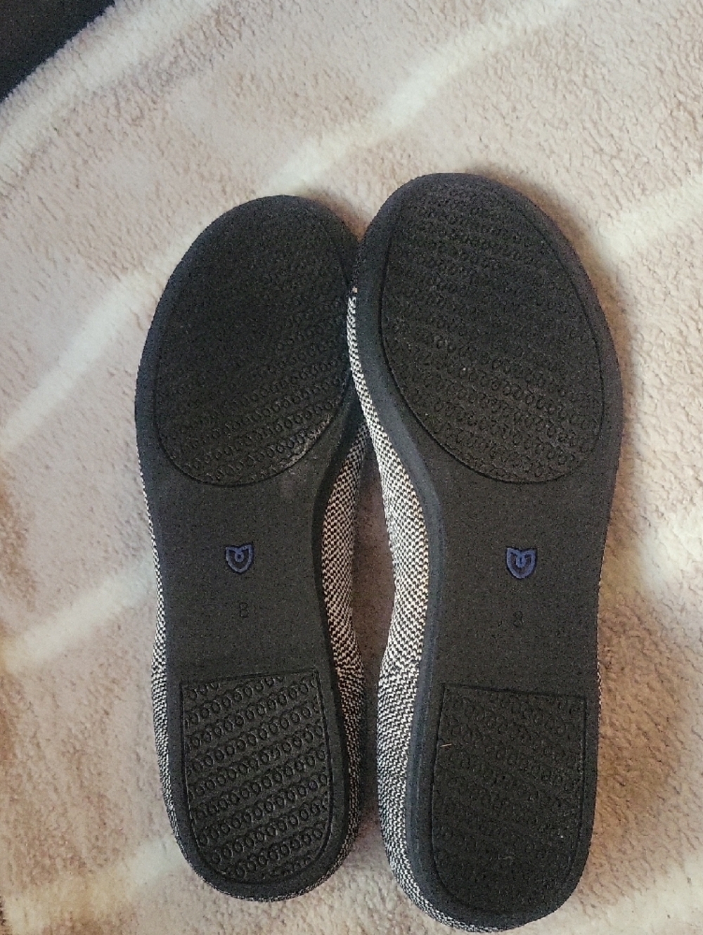 Rothy's Black & Gray Knit Pointed Toe Flats with Blue Trim Sz8 - Picture 5 of 8